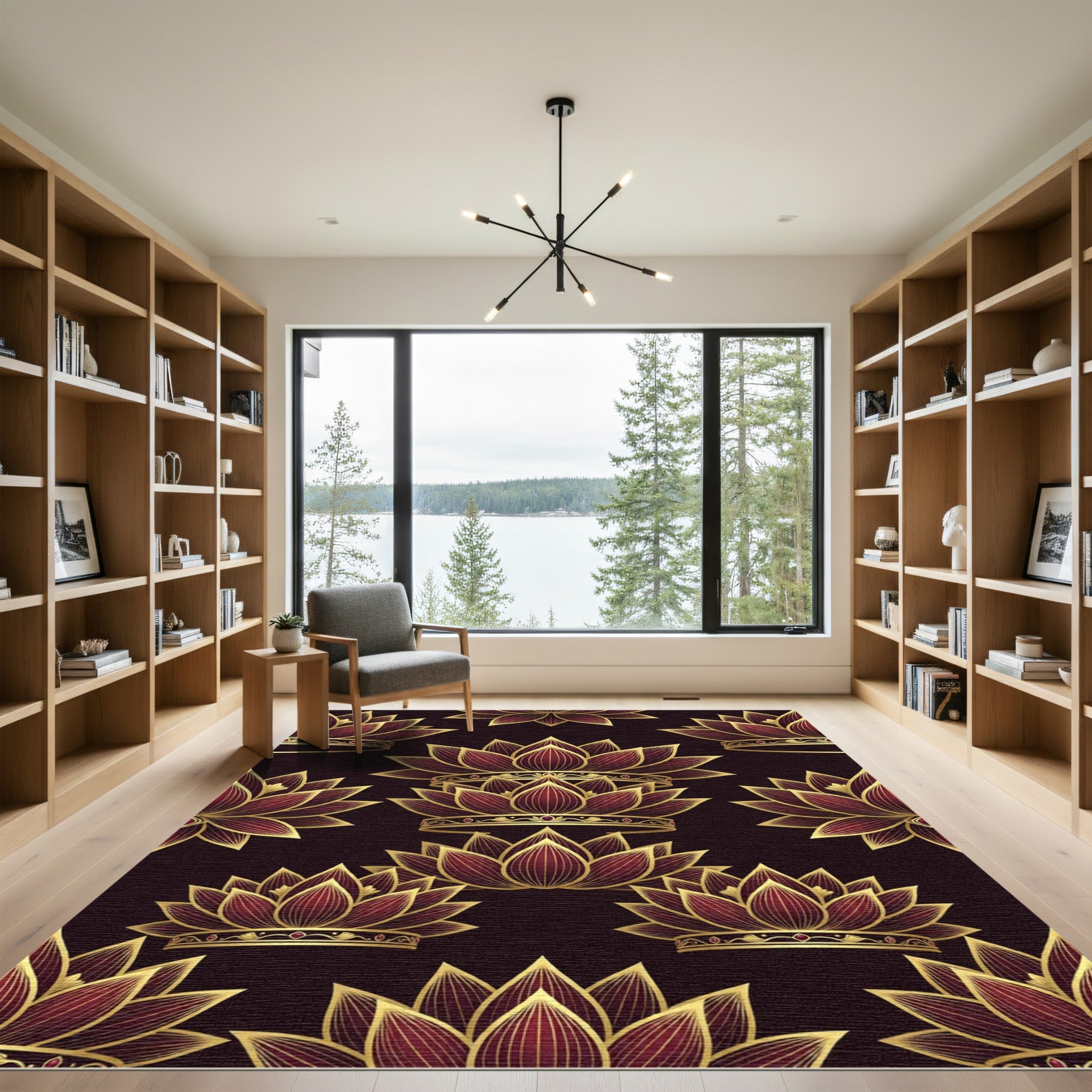 Golden Crimson Lotus Royal Crown Rug