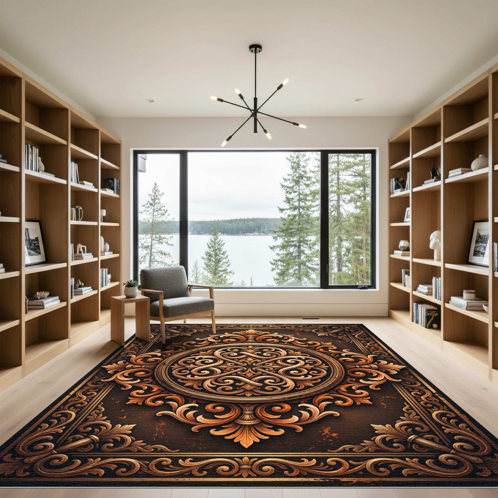 Ornate Golden Acanthus Scroll Rug