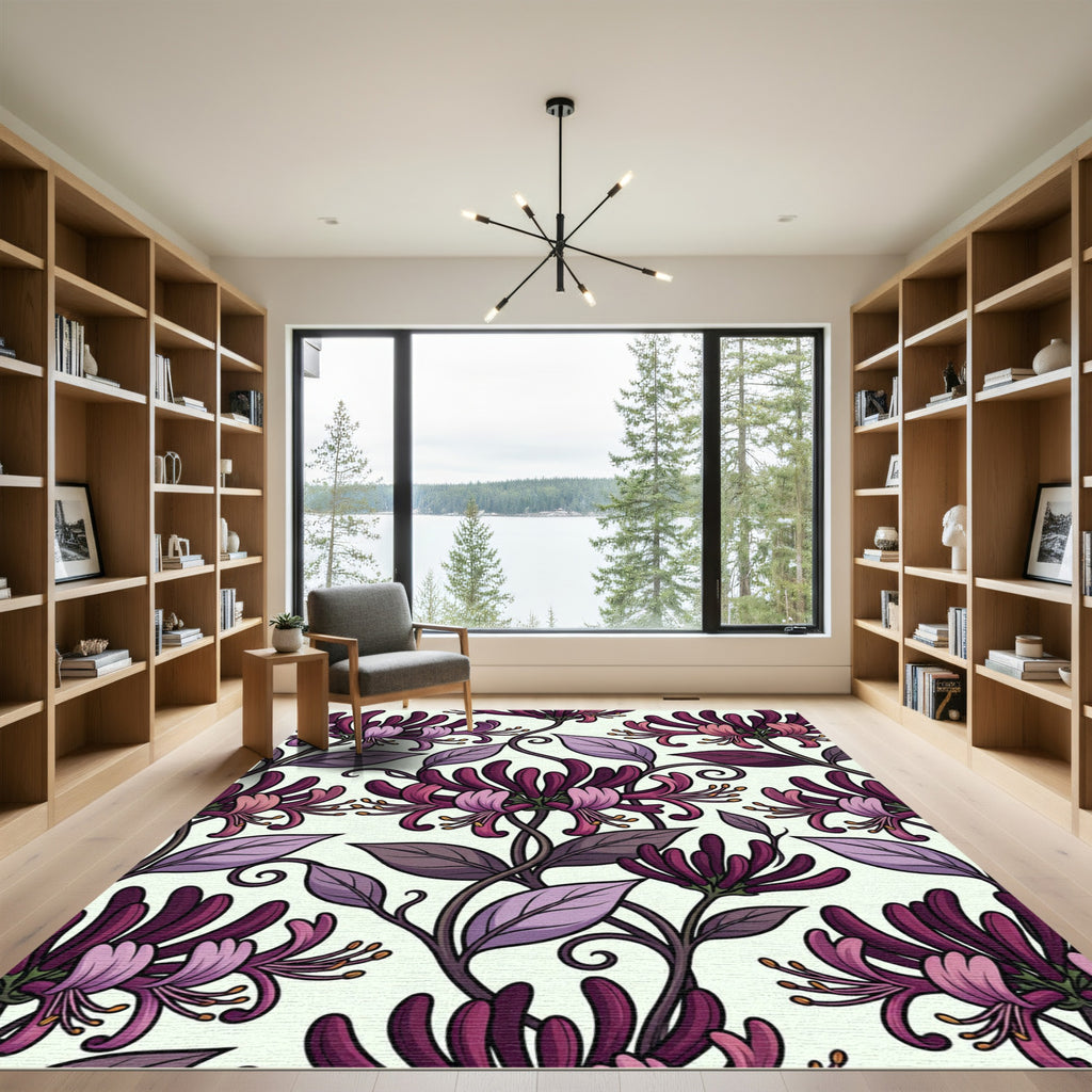 Elegant Deep Purple Honeysuckle Floral Art Rug