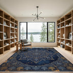 Midnight Ornate Floral Damask Medallion Rug
