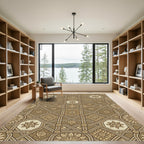 Earthy Brown Floral Geometric Lattice Rug