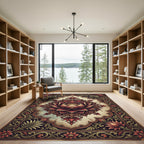 Vintage Maroon Lotus Floral Medallion Rug