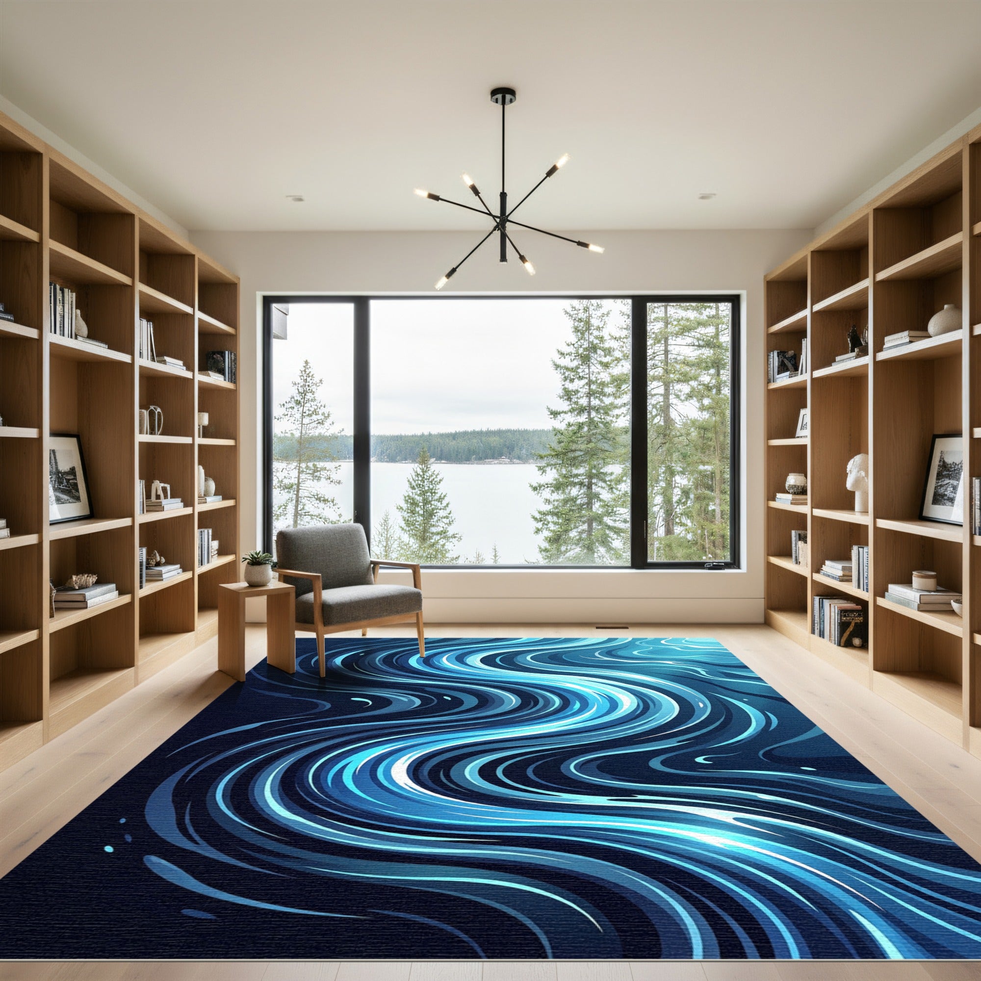 Abstract Swirling Ocean Blue Wave Rug