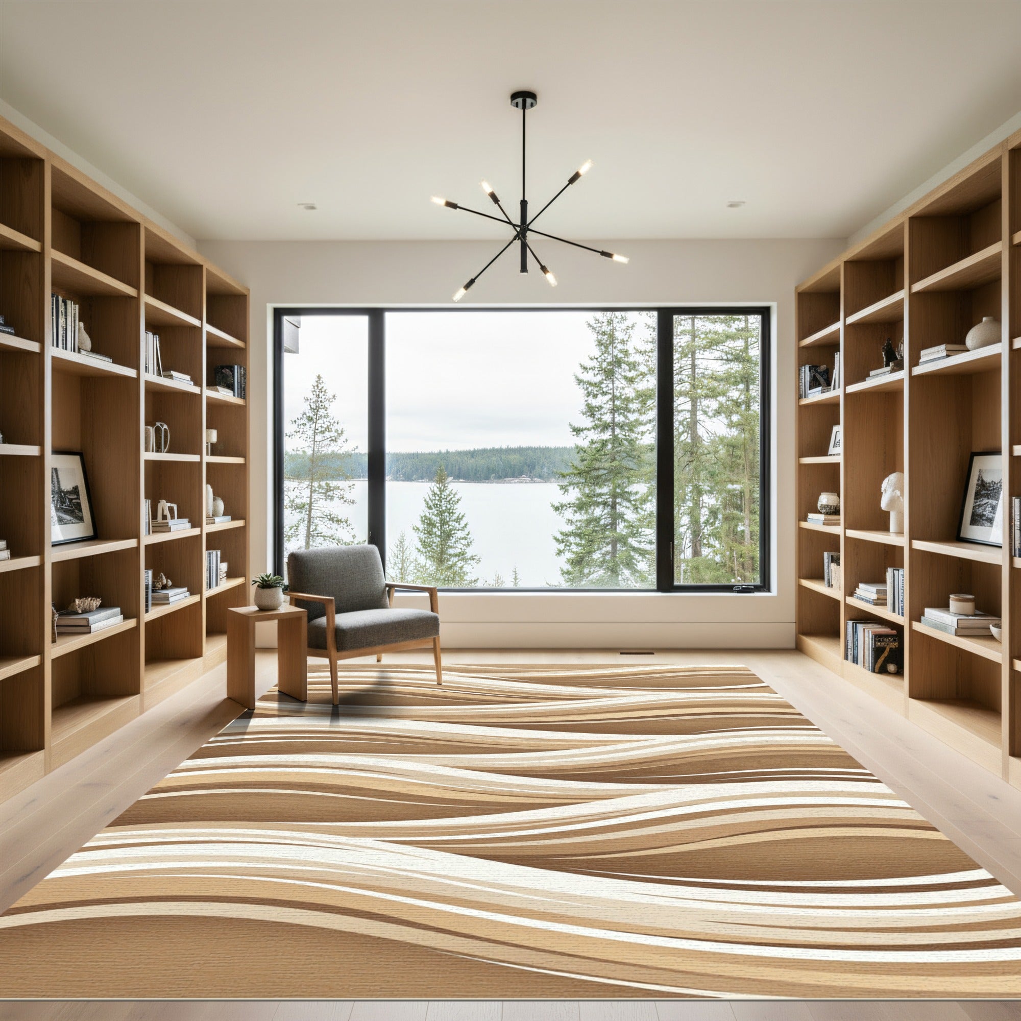 Modern Beige Flowing Abstract Wave Rug