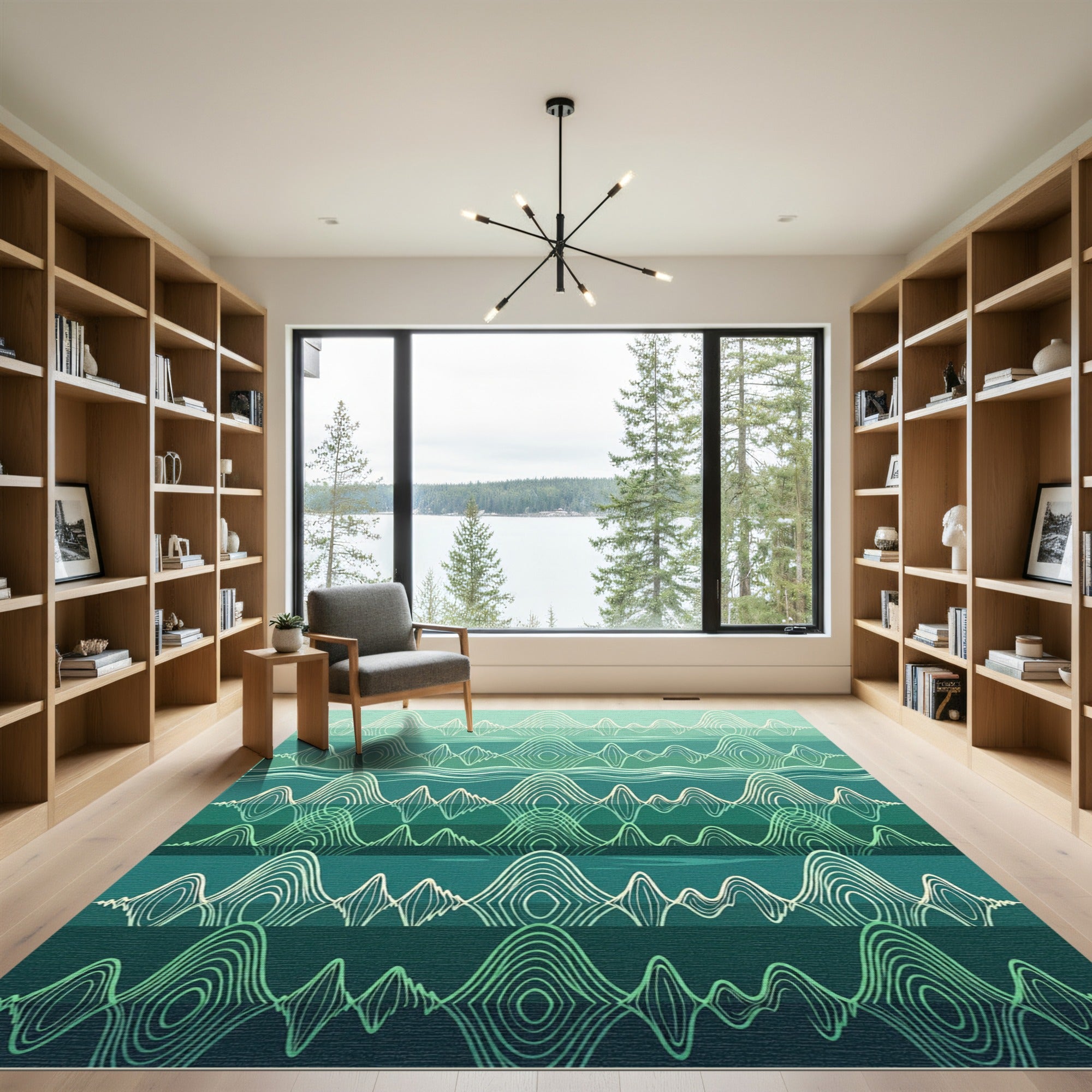 Teal Ocean Wave Sound Abstract Rug