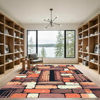 Rustic Earth Tones Wood Stone Brick Rug