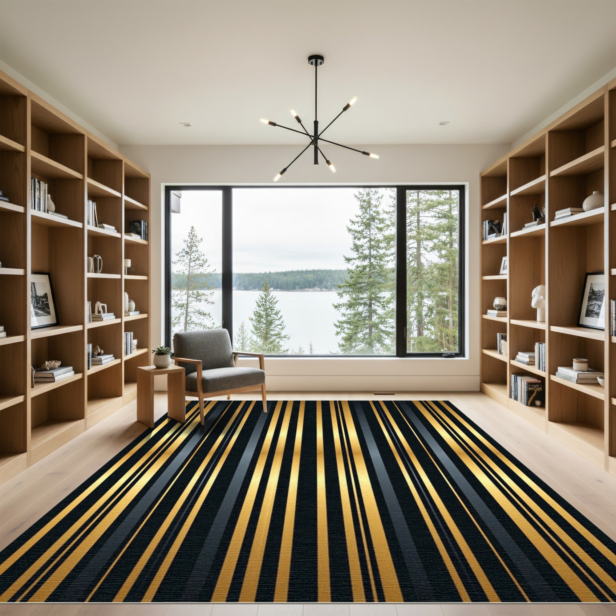 Elegant Gold Black Stripe Rug