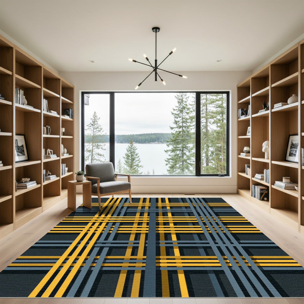 Yellow Blue Intersecting Lines Geometric Rug
