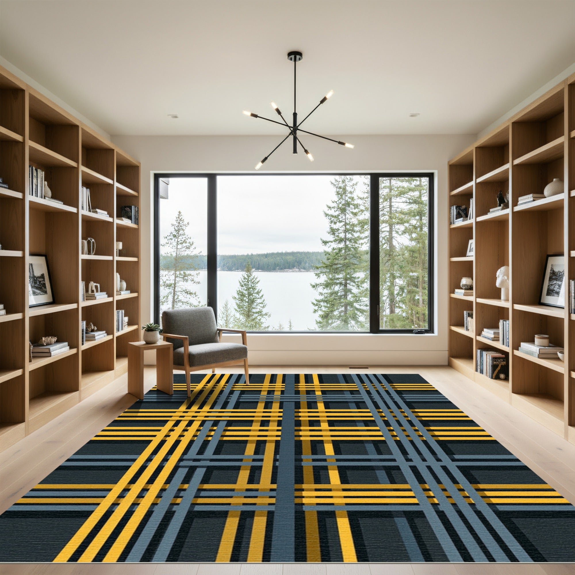 Yellow Blue Intersecting Lines Geometric Rug