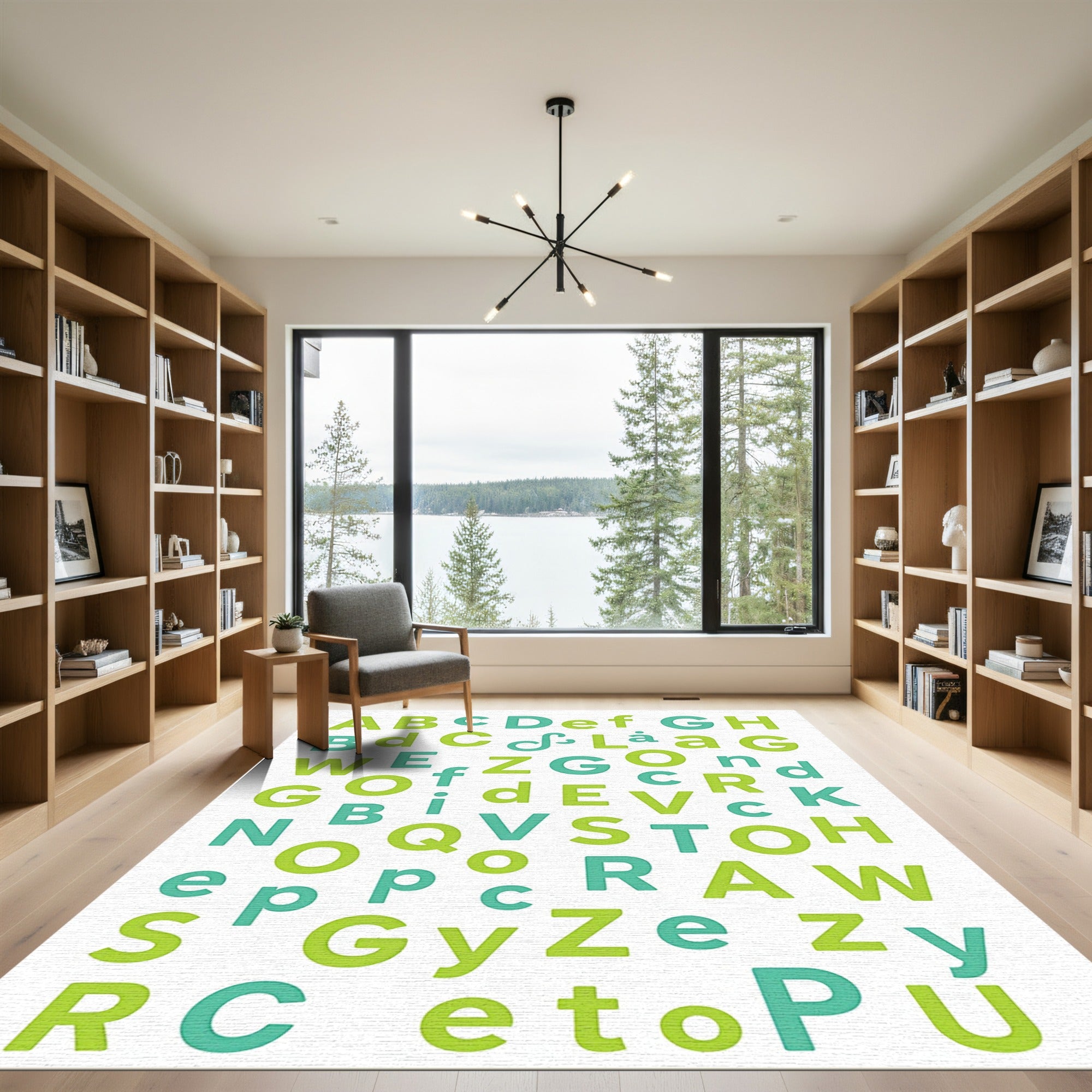 Alphabet Scattered Green Teal Typography Rug