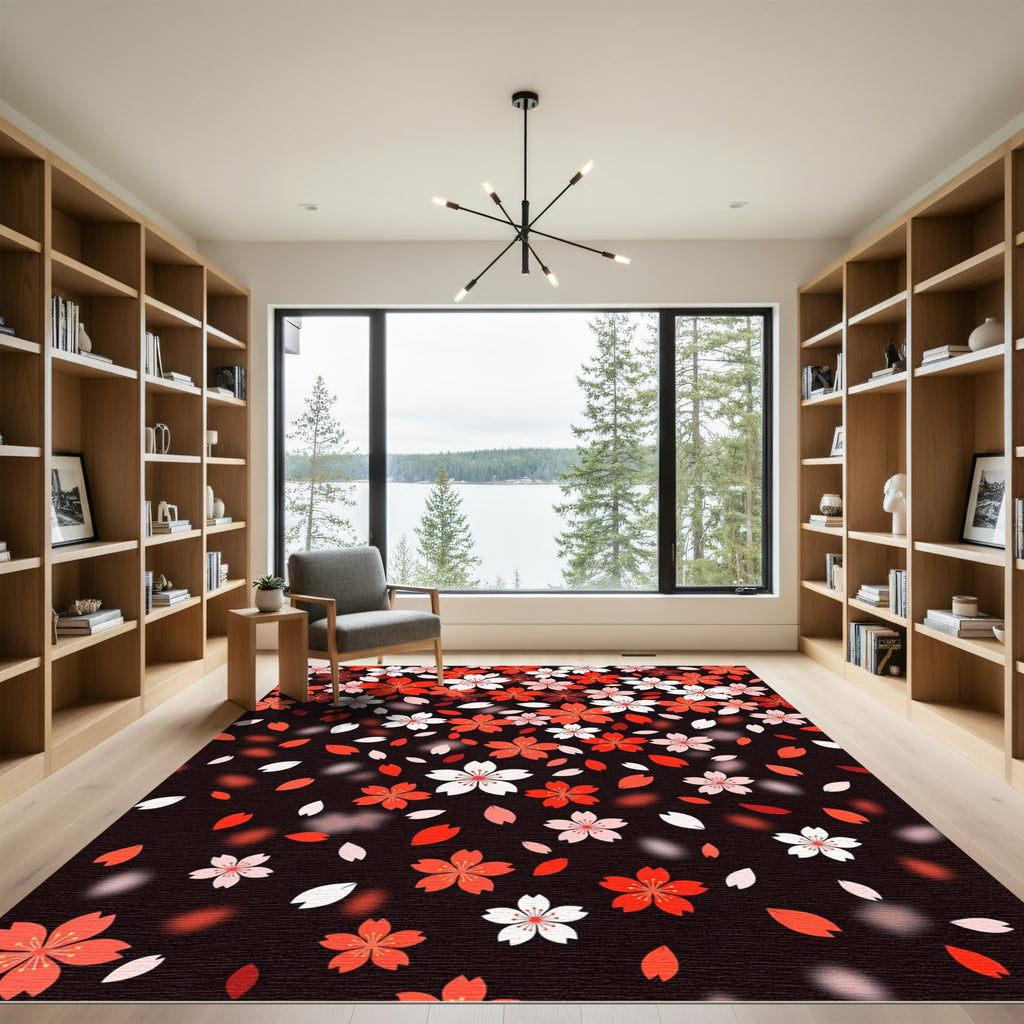 Crimson White Cherry Blossom Shower Rug