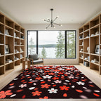 Crimson White Cherry Blossom Shower Rug