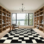 Modern Abstract Monochrome Checkerboard Art Rug