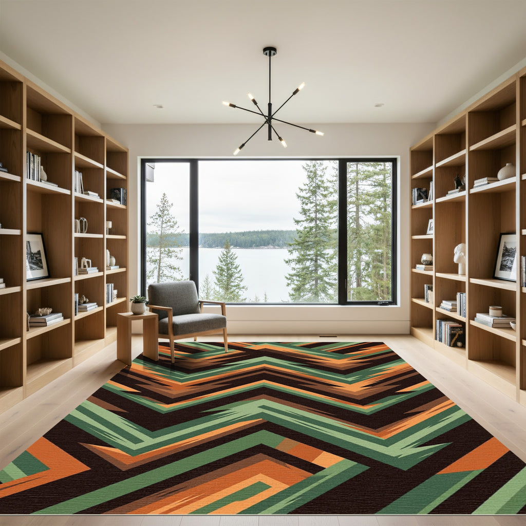 Earth Tone Geometric Chevron Zigzag Rug