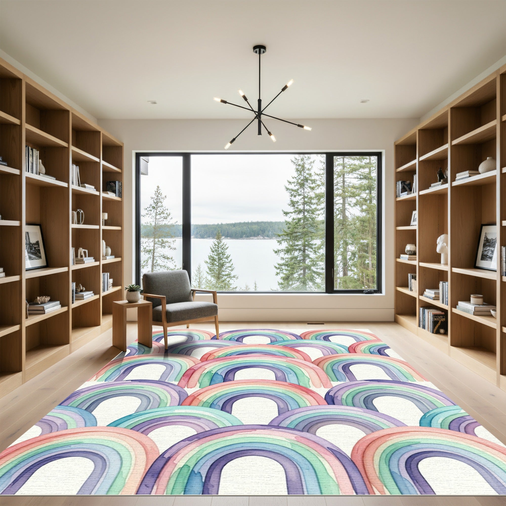 Watercolor Pastel Rainbow Arched Pattern Rug