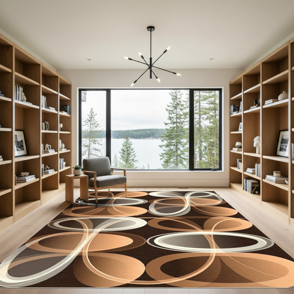 Retro Tan Oval Cluster Overlay Rug