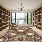Ornate Pink Floral Acanthus Scrollwork Rug