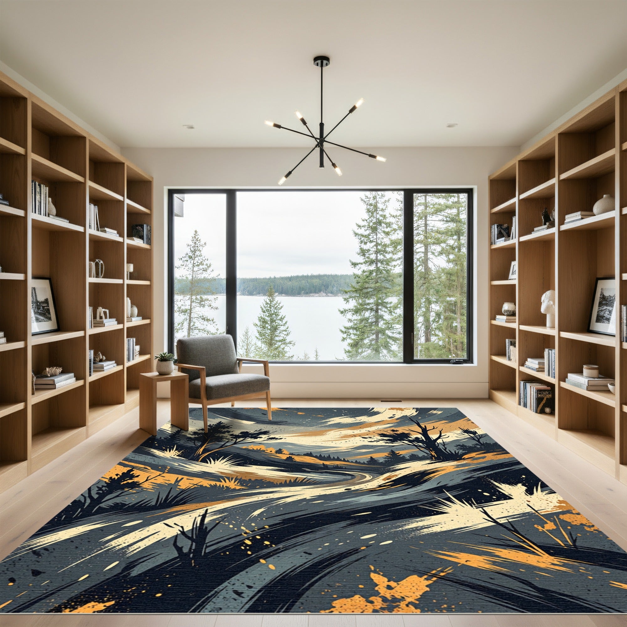 Abstract Brush Stroke Landscape Rug