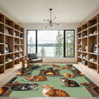 Cozy Fireplace Tabby Cat Repeat Rug