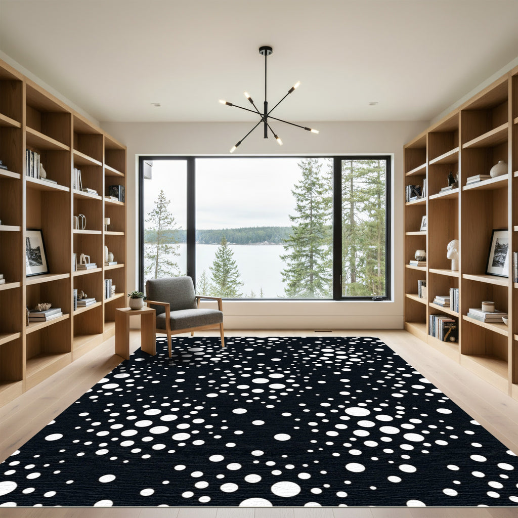 Black White Scattered Dot Composition Rug
