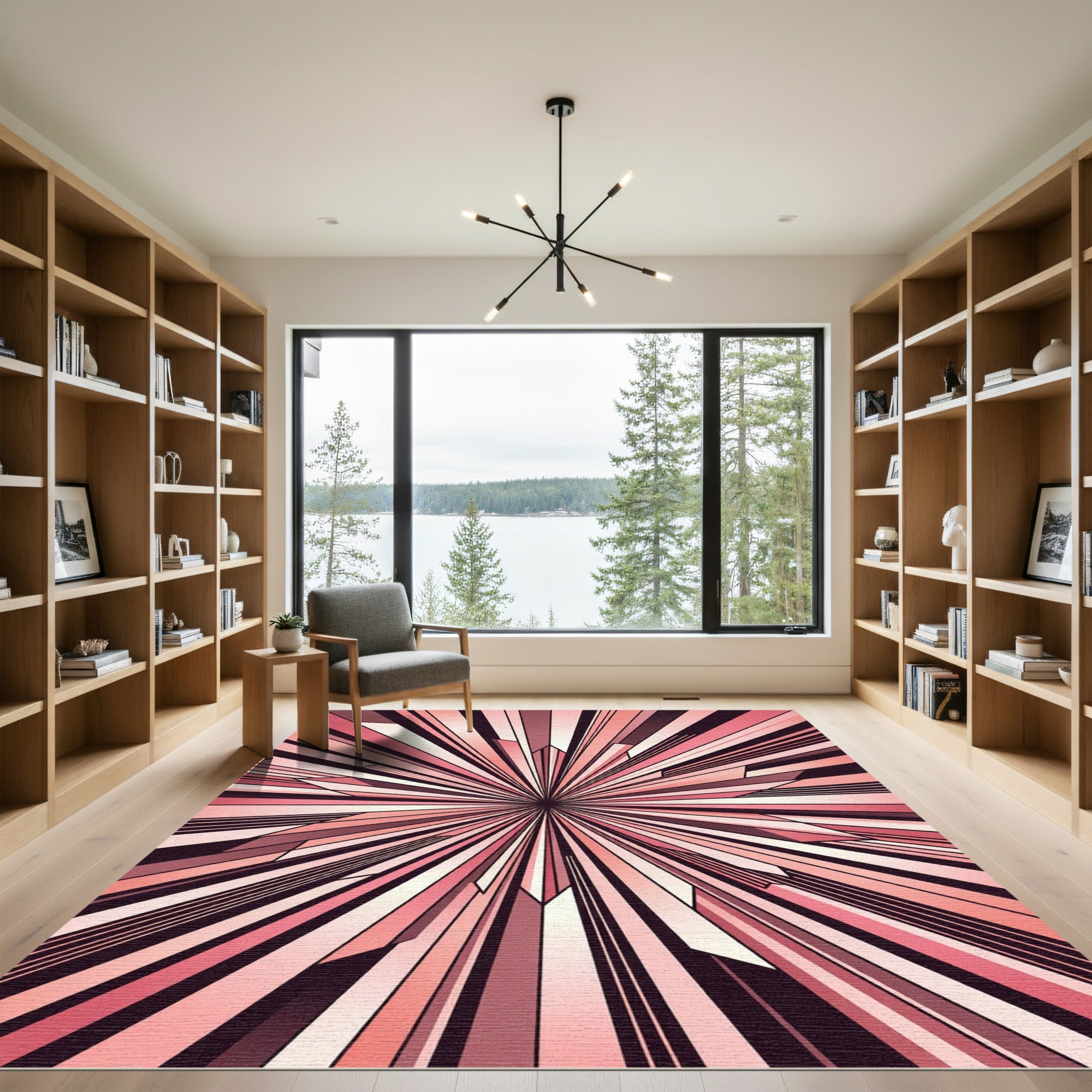 Coral Sunburst Geometric Radiance Rug