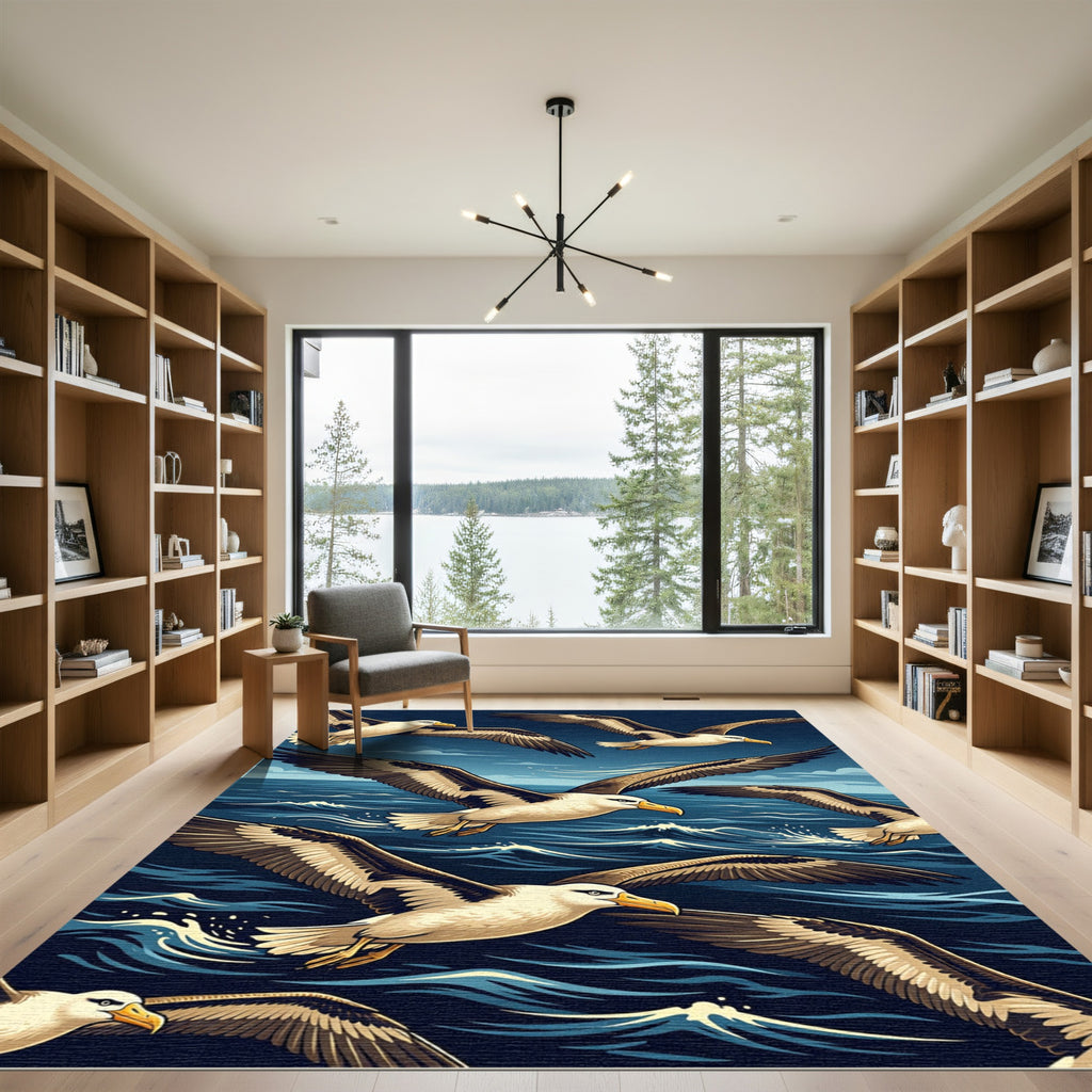 Soaring Seagulls Above Deep Ocean Waves Rug