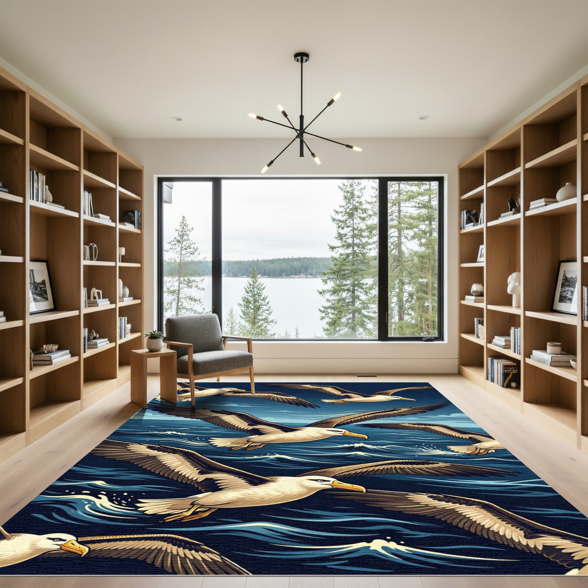 Soaring Seagulls Above Deep Ocean Waves Rug