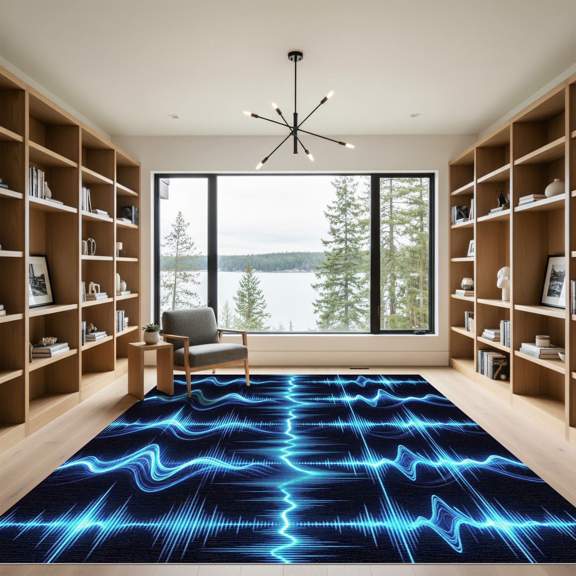Electric Blue Sound Wave Rhythms Rug