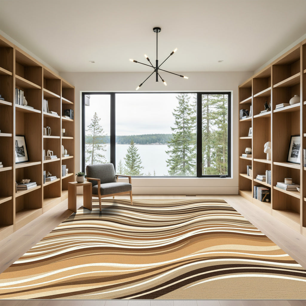 Brown Beige Flowing Waves Rug