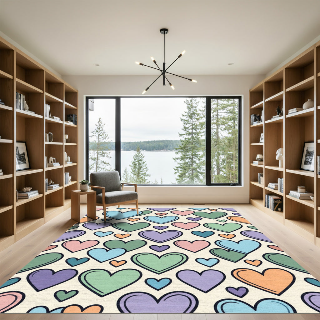 Playful Pastel Heart Scattered Grid Rug
