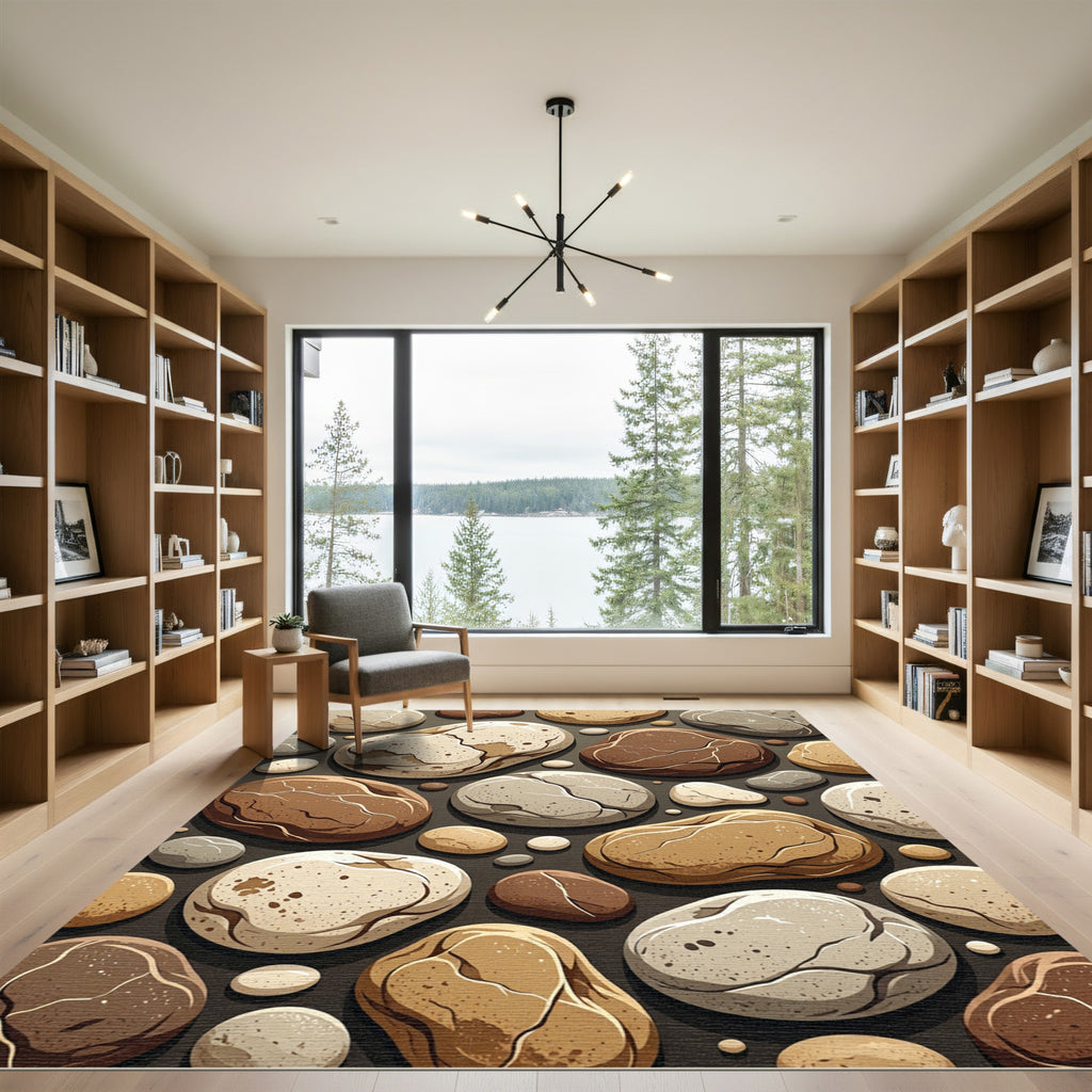 Organic Earthy Tone Pebble Stone Rug