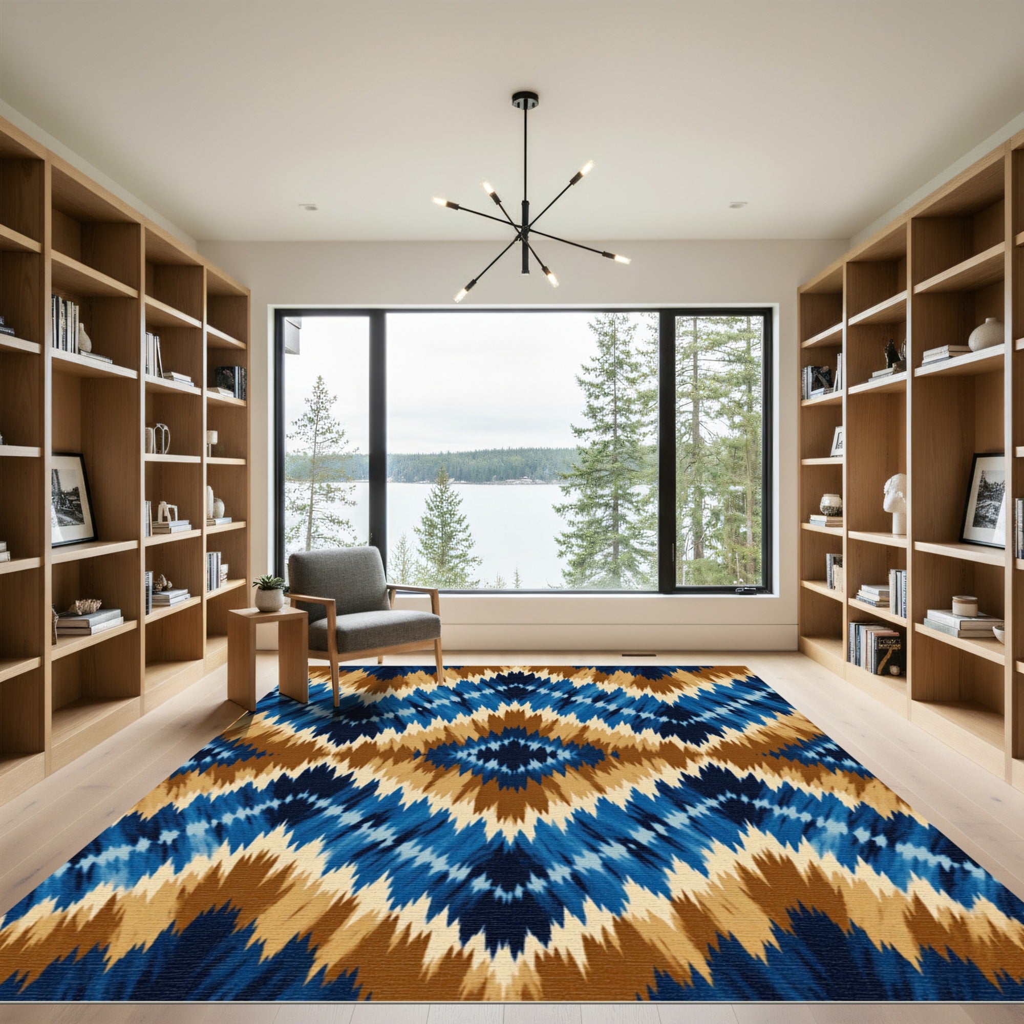 Blue Brown Zigzag Ikat Rug
