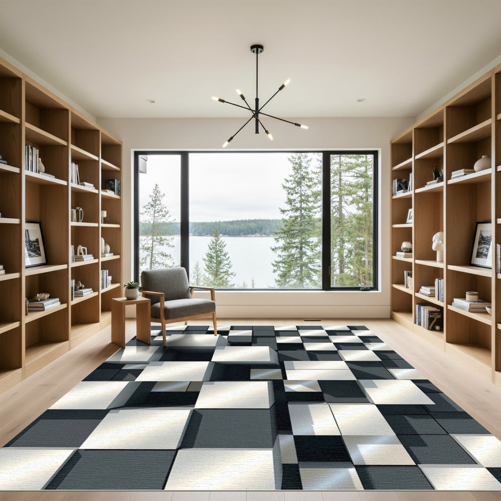 Modern Silver Gray Cube Illusion Rug