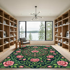 Elegant Pink Rose Medallion Floral Rug