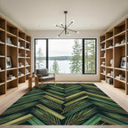 Forest Green Wood Herringbone Palm Fronds Rug