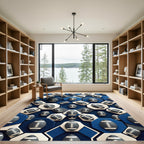 Navy Geometric Football Hexagon Grid Rug
