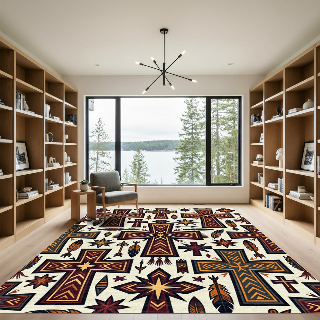 Southwestern Earth Tone Geometric Cross Rug