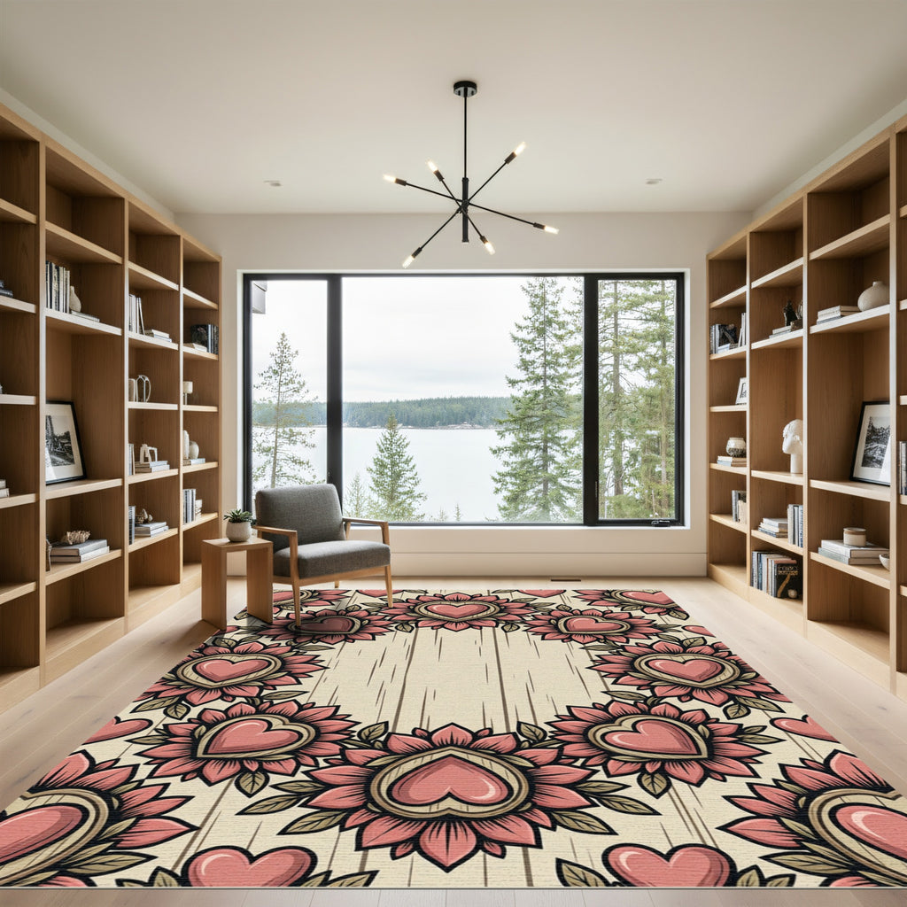 Rosy Heart Floral Medallions Rug