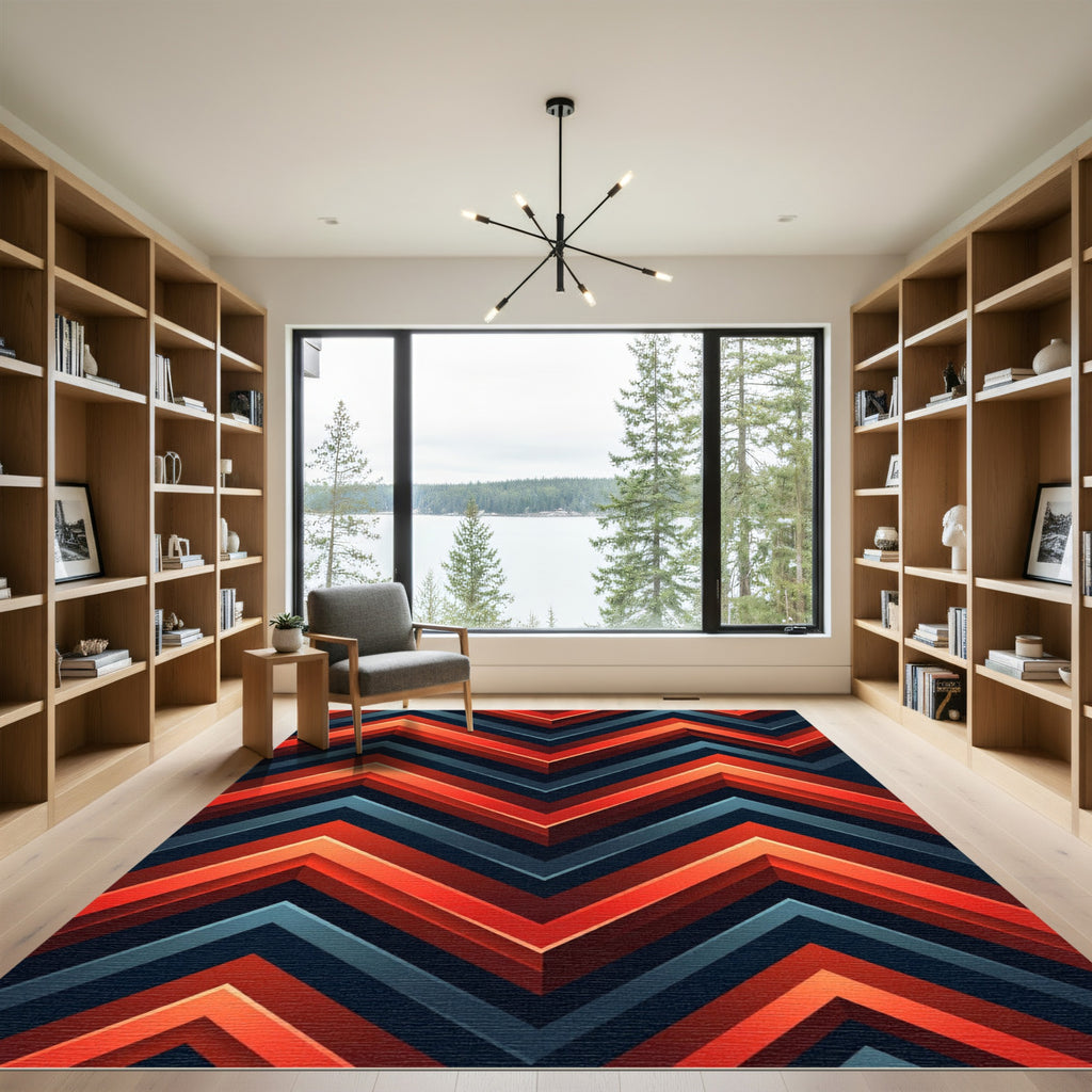 Crimson Blue Chevron Ridge Rug