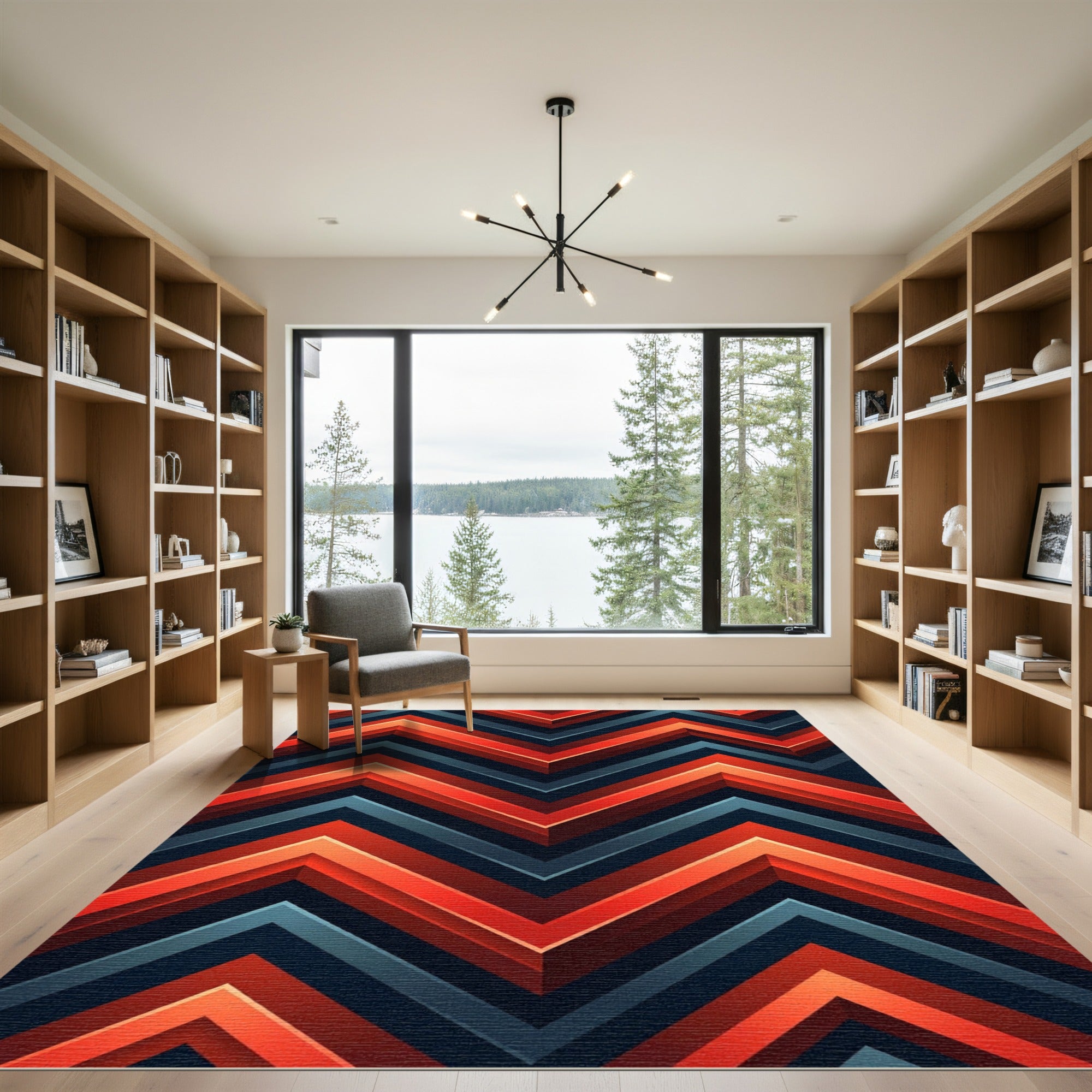 Crimson Blue Chevron Ridge Rug