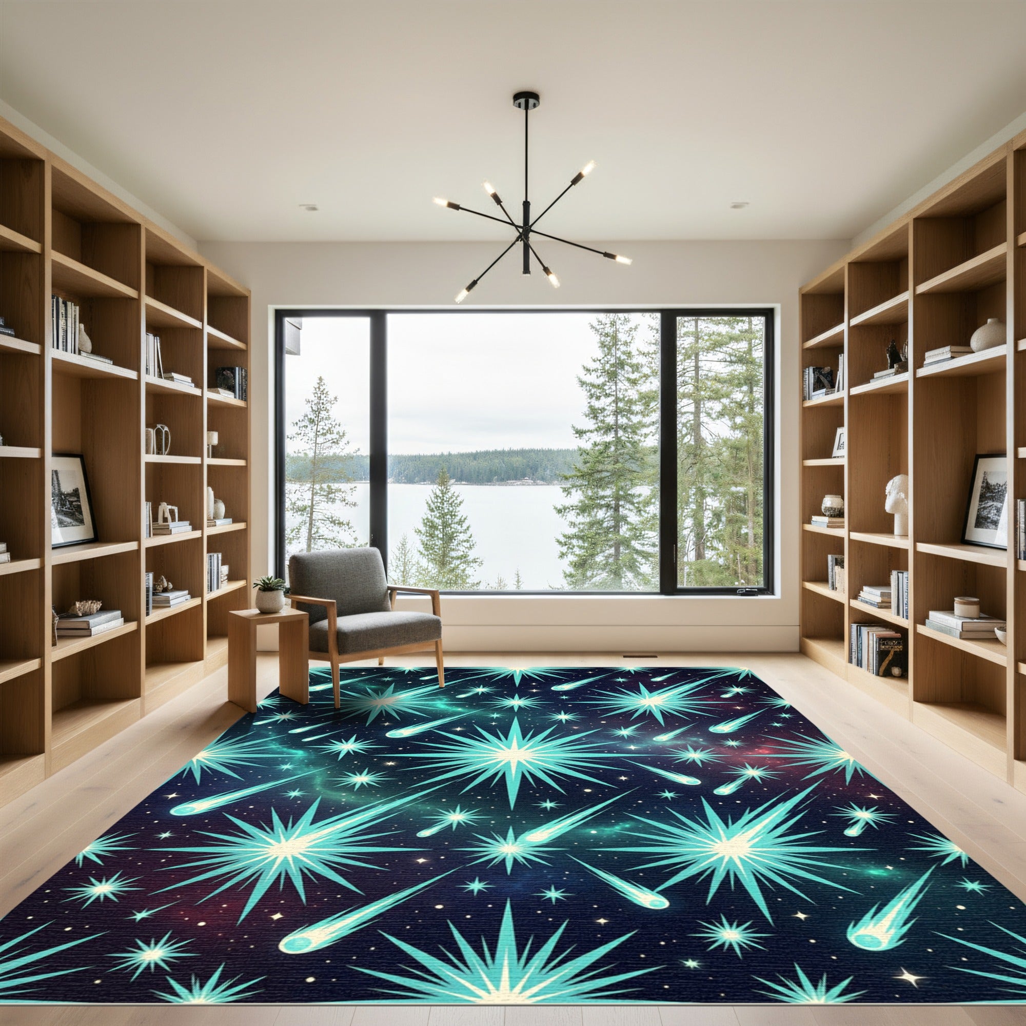 Cosmic Teal Shooting Stars Galaxy Rug