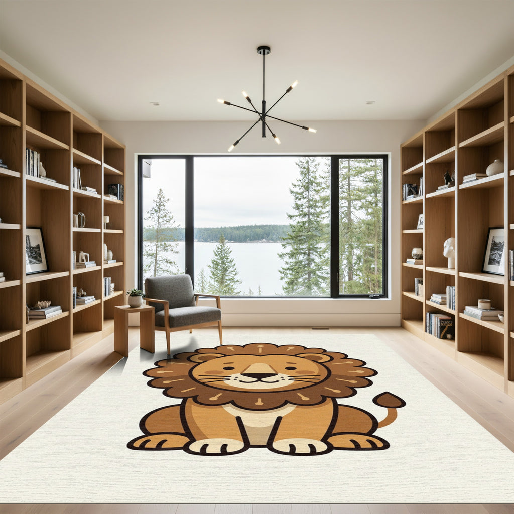 Cute Brown Lion Character Illustration Rug