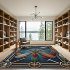 Nautical Compass Oar Navy Maritime Art Rug