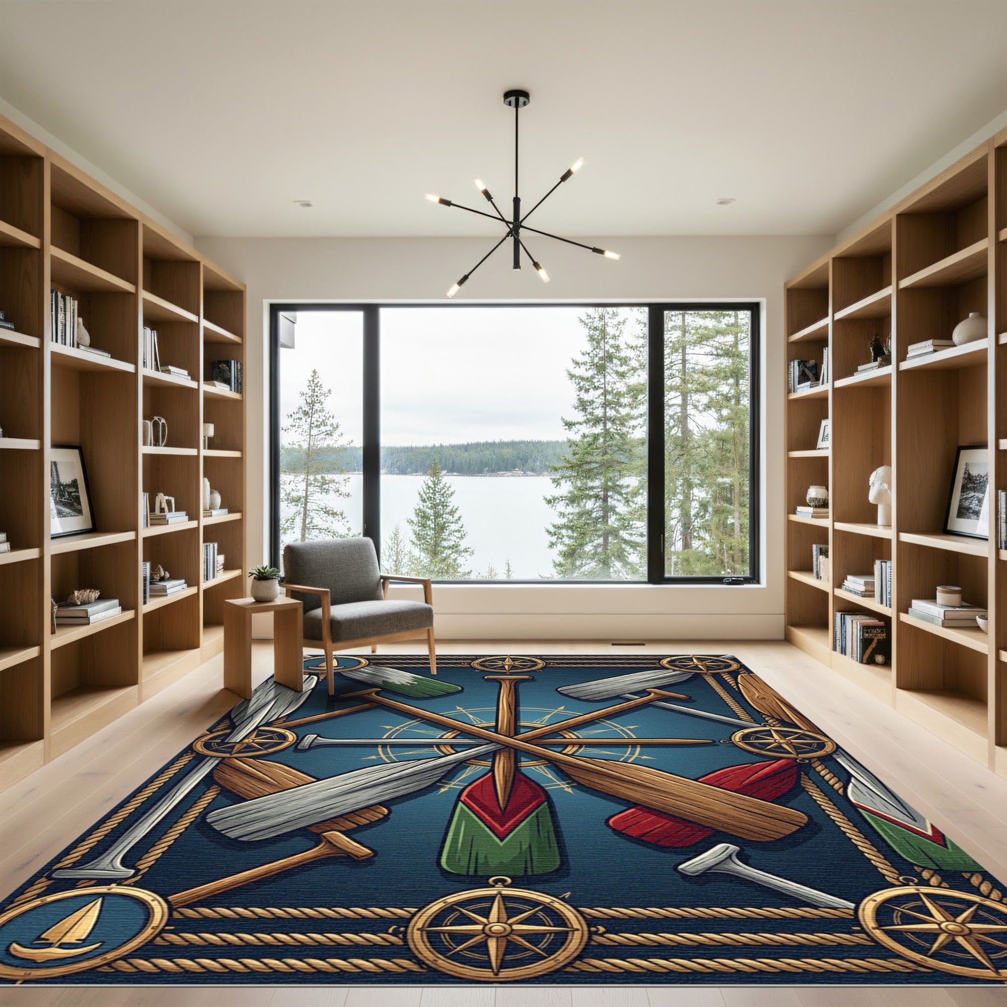 Nautical Compass Oar Navy Maritime Art Rug