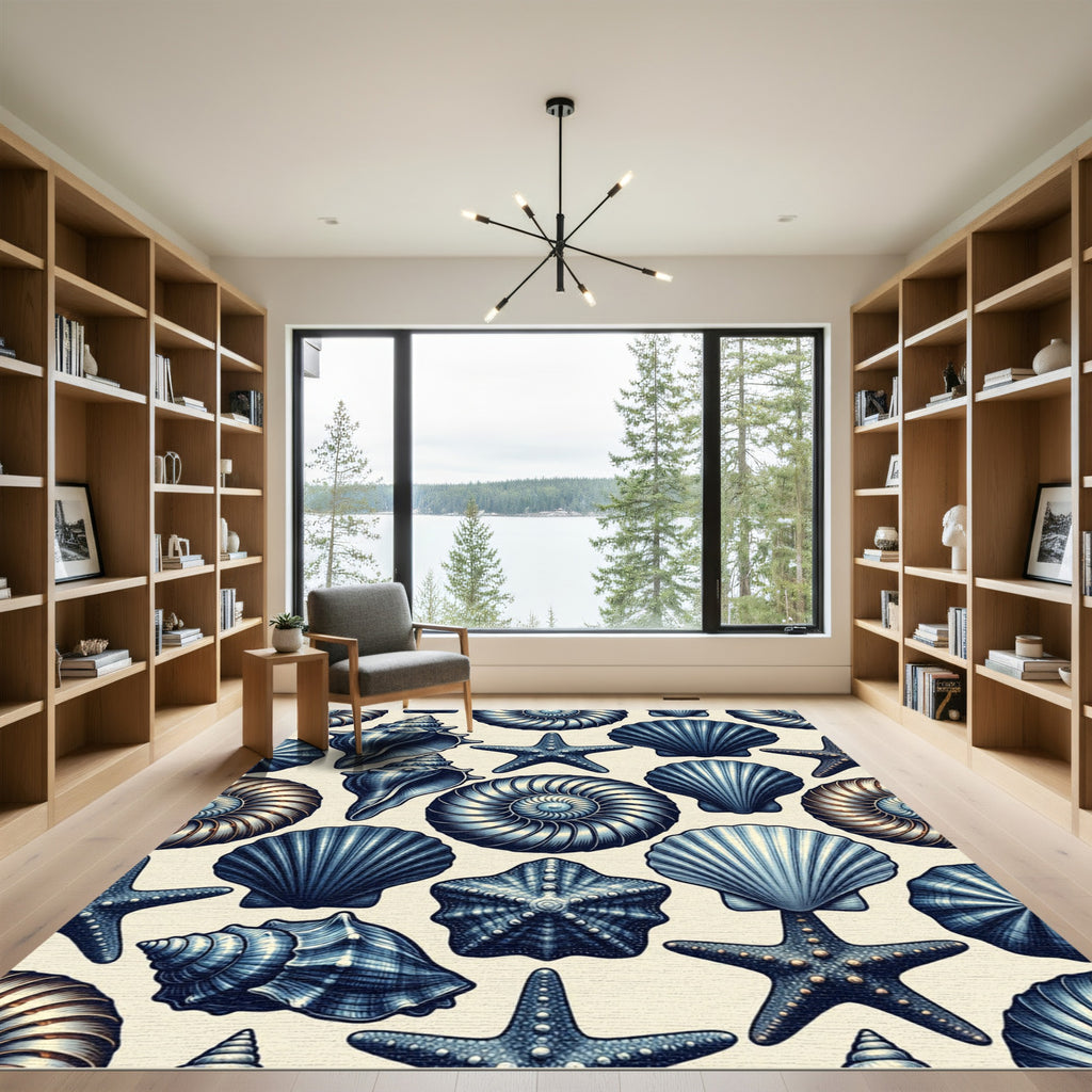 Deep Blue Sea Shell Starfish Collection Rug