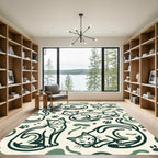 Sage Green Minimalist Cat Illustration Rug
