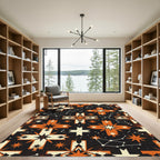 Celestial Orange and Black Geometric Star Rug