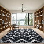 Metallic Silver Chevron Geometric Rug