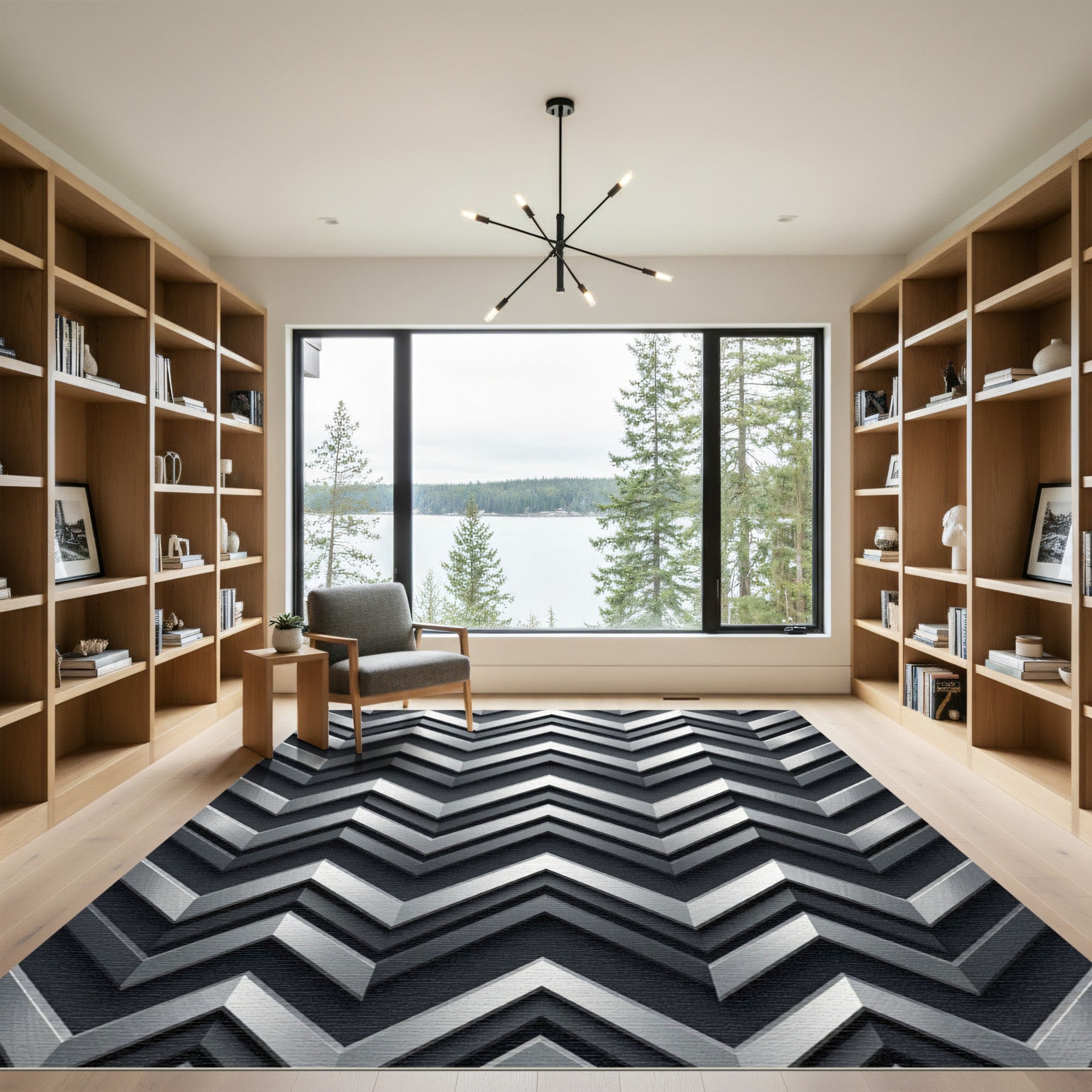 Metallic Silver Chevron Geometric Rug