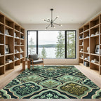 Green Floral Arabesque Lattice Rug